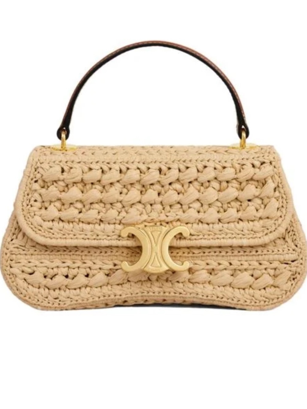 CELINE Teen Celine Lola in Raffia Woven Crochet Top-Handle Bag